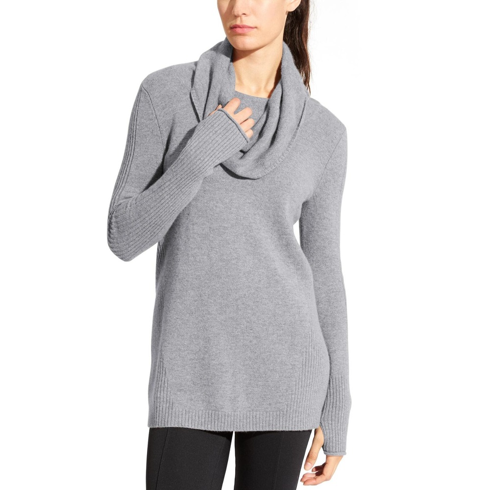 Athleta 100% Cashmere Cascade Sweater Cowl Neck Light Grey Heather Long Size XXS - Picture 12 of 13